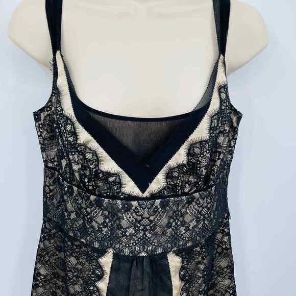 Ann Taylor Babydoll Whimsigoth Top Womens 2 Black Satin Lace Layered V-Neck - Picture 3 of 8